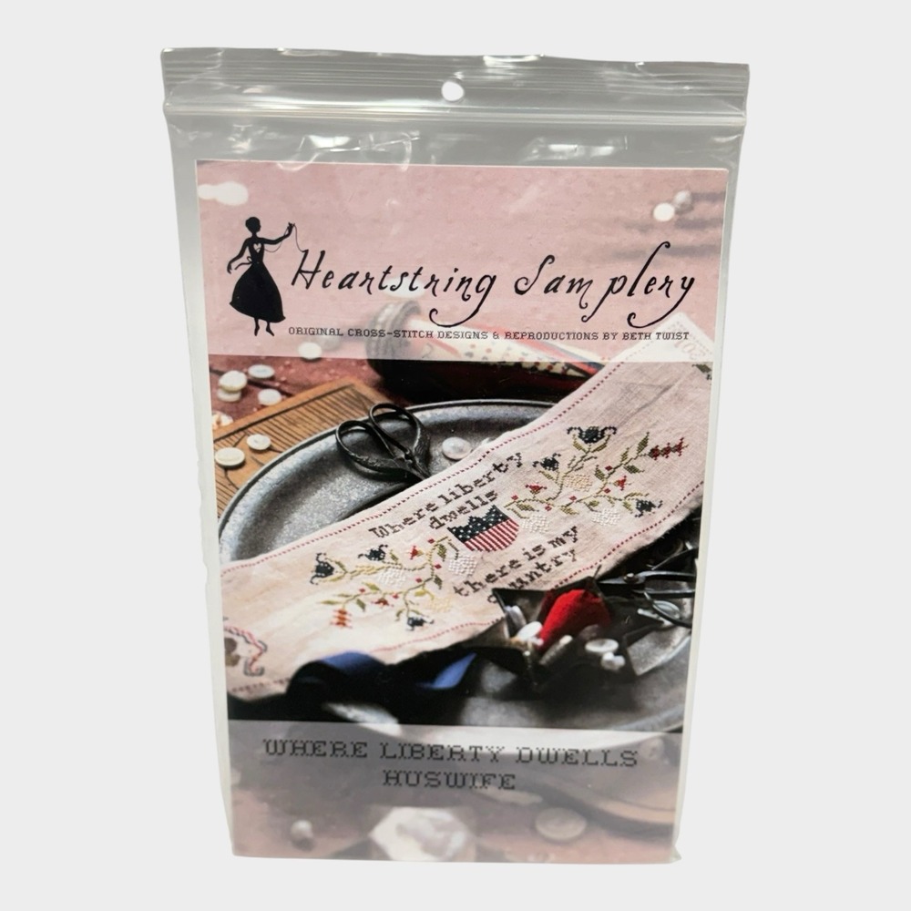 Heartstring Samplery Where Liberty Dwells Huswife Cross Stitch Pattern w/ Floss